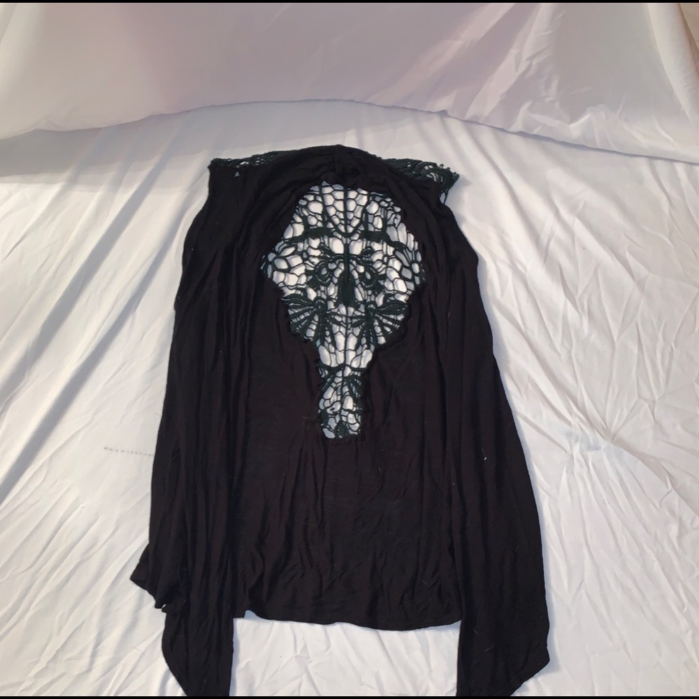 Black Flowy Open Front Top